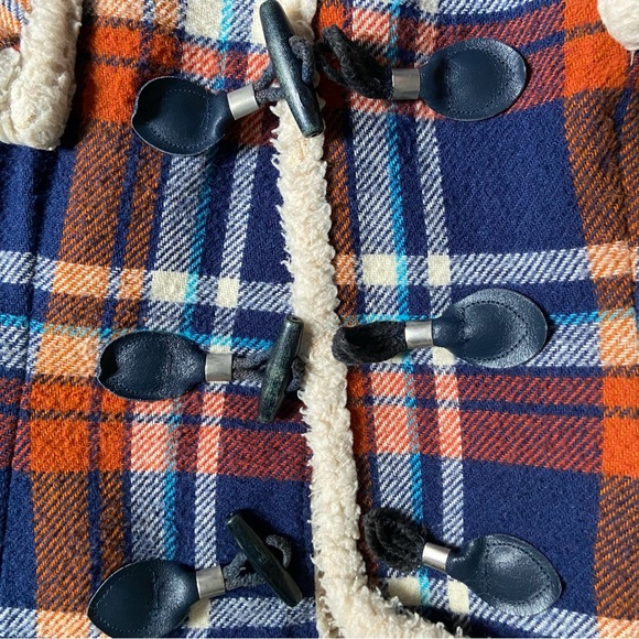 Vintage Plaid Sherpa Lined 1970s Jacket Wood Toggle Closure Wool Winter Coat - Picture 8 of 11